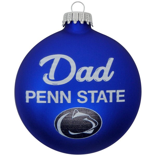 navy holiday 3D disc ornament with white Dad, Penn State, and Athletic Logo